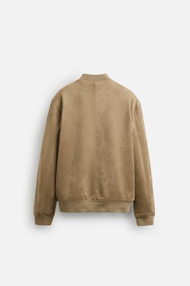 FAUX SUEDE BOMBER JACKET - Beige by Zara - Image 7