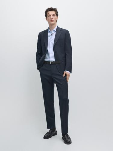 Pantalón traje lana - Azul de Zara