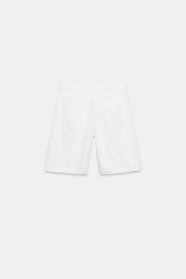 ZW COLLECTION MID-WAIST RELAXED DENIM BERMUDA SHORTS - White by Zara