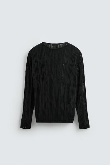 DECONSTRUCTED TEXTURED SWEATER - Black by Zara - Image 6