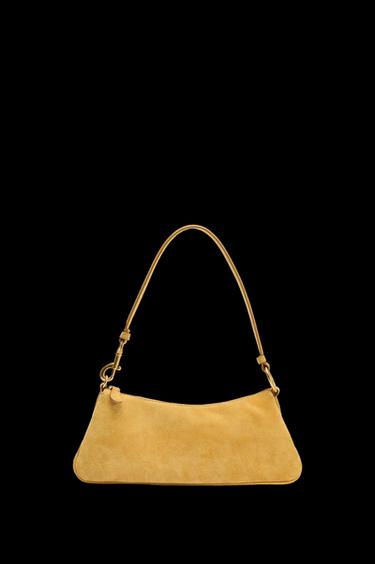 Zara LEATHER SHOULDER BAG - Mustard Yellow