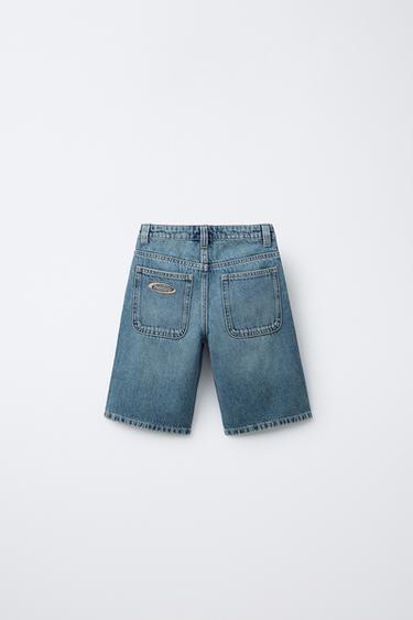 WIDE-FIT DENIM BERMUDA SHORTS - Blue / Green by Zara - Image 1