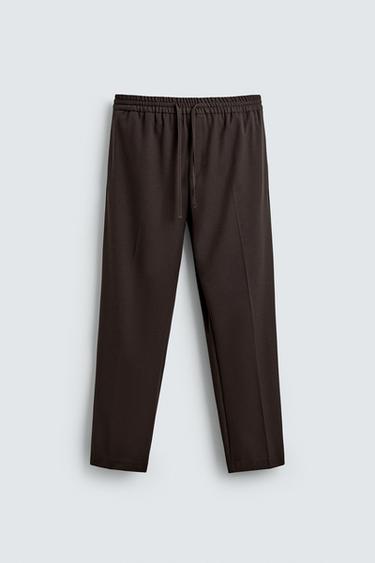 Zara COMFORT JOGGER WAIST PANTS - Chocolate