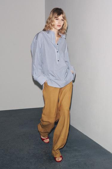 STRIPED POPLIN SHIRT ZW COLLECTION - White / Navy by Zara - Image 1