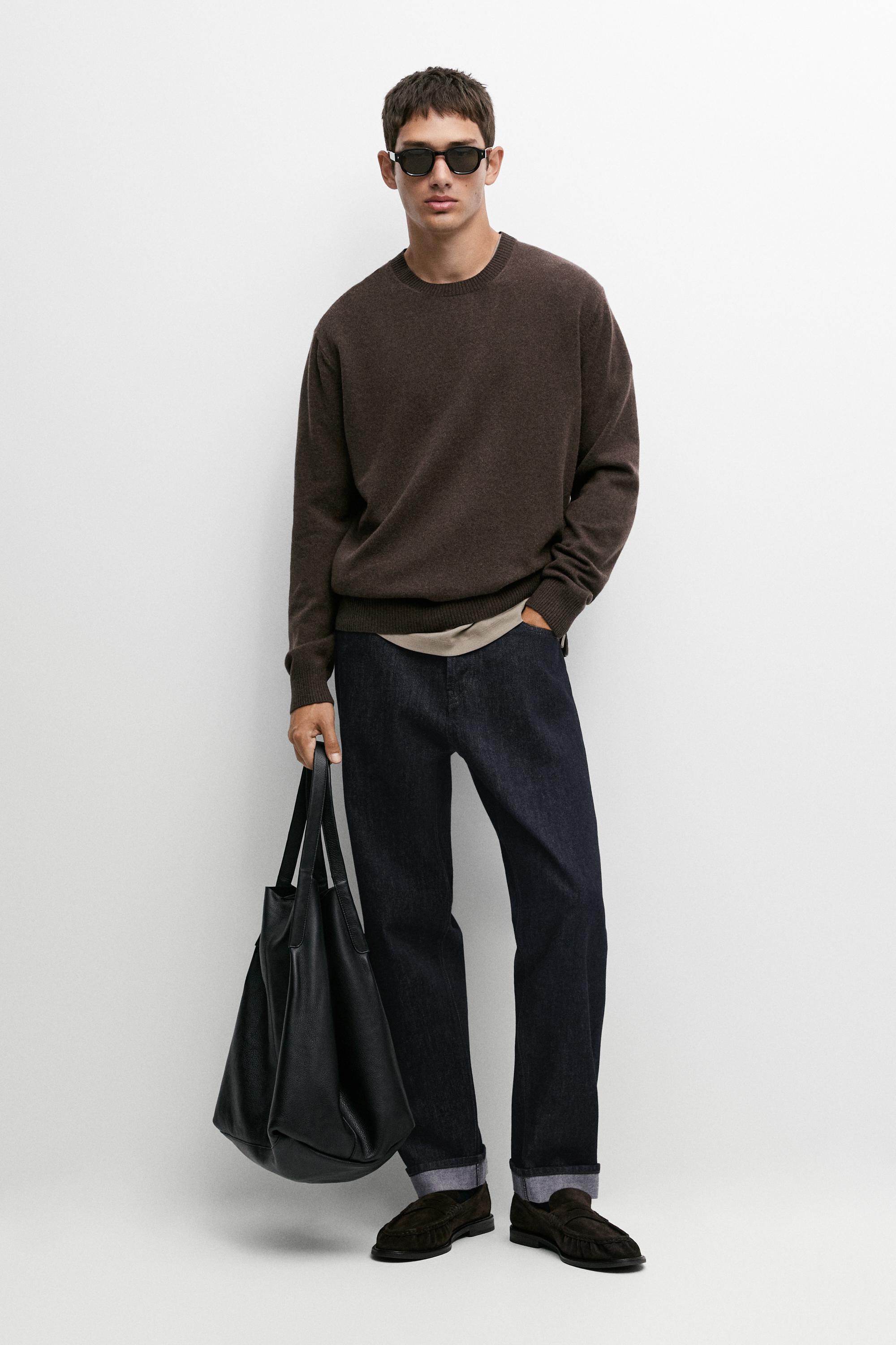 Wool blend round neck knit sweater — Chocolate