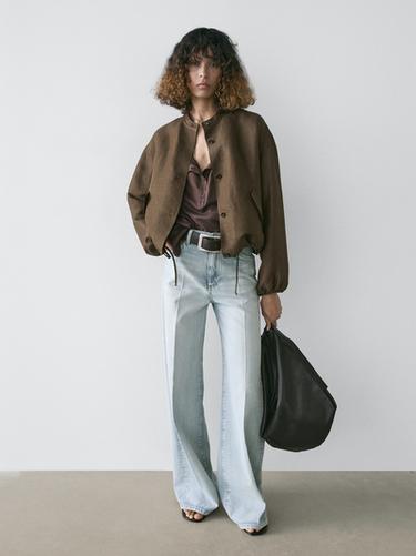 Chaqueta bómber  lino seda - Khaki de Zara - Imagen 0