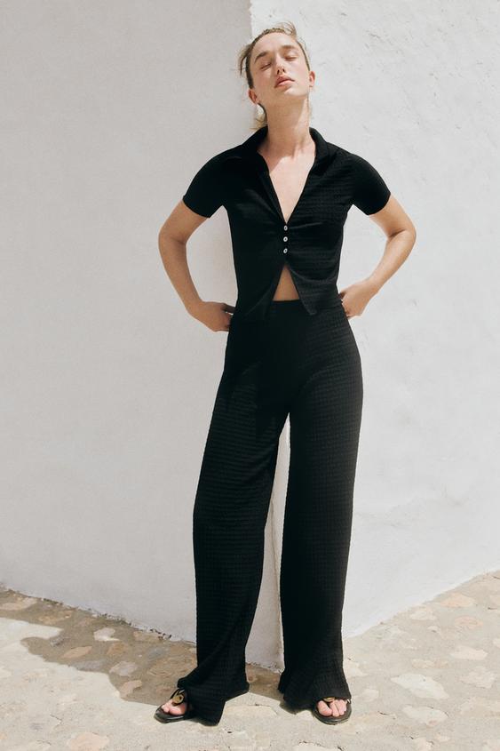 TEXTURED STRAIGHT-LEG TROUSERS - Black de Zara - Imagen 0