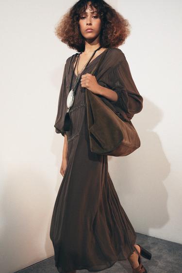 GEBORDUURDE JURK MET KRALEN ZW COLLECTION - Mink van Zara