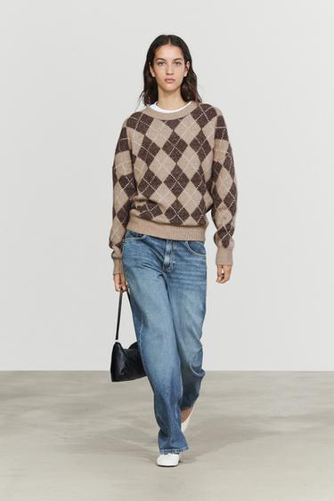 Zara Argyle knit sweater with cashmere - Beige - Image 0