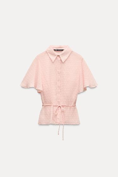 CAMISA PLUMETI CINTURÓN - Rosa palo de Zara