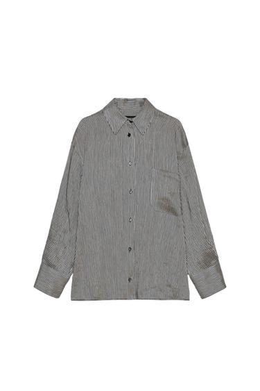STRIPED LINEN-BLEND SHIRT ZW COLLECTION - Ecru / Blue by Zara