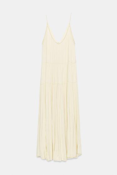 ROBE LONGUE SATINÉE À PLIS - Jaune clair de Zara - Image 6