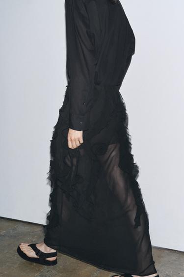 MIDI SKIRT WITH RAISED FLOWERS - Black by Zara - Image 2