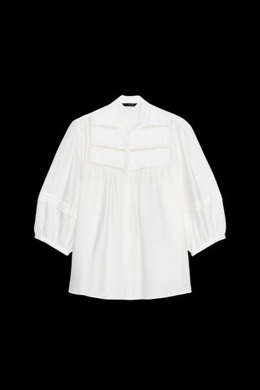 Zara PINTUCK CREPE BLOUSE - Ecru - Image 0