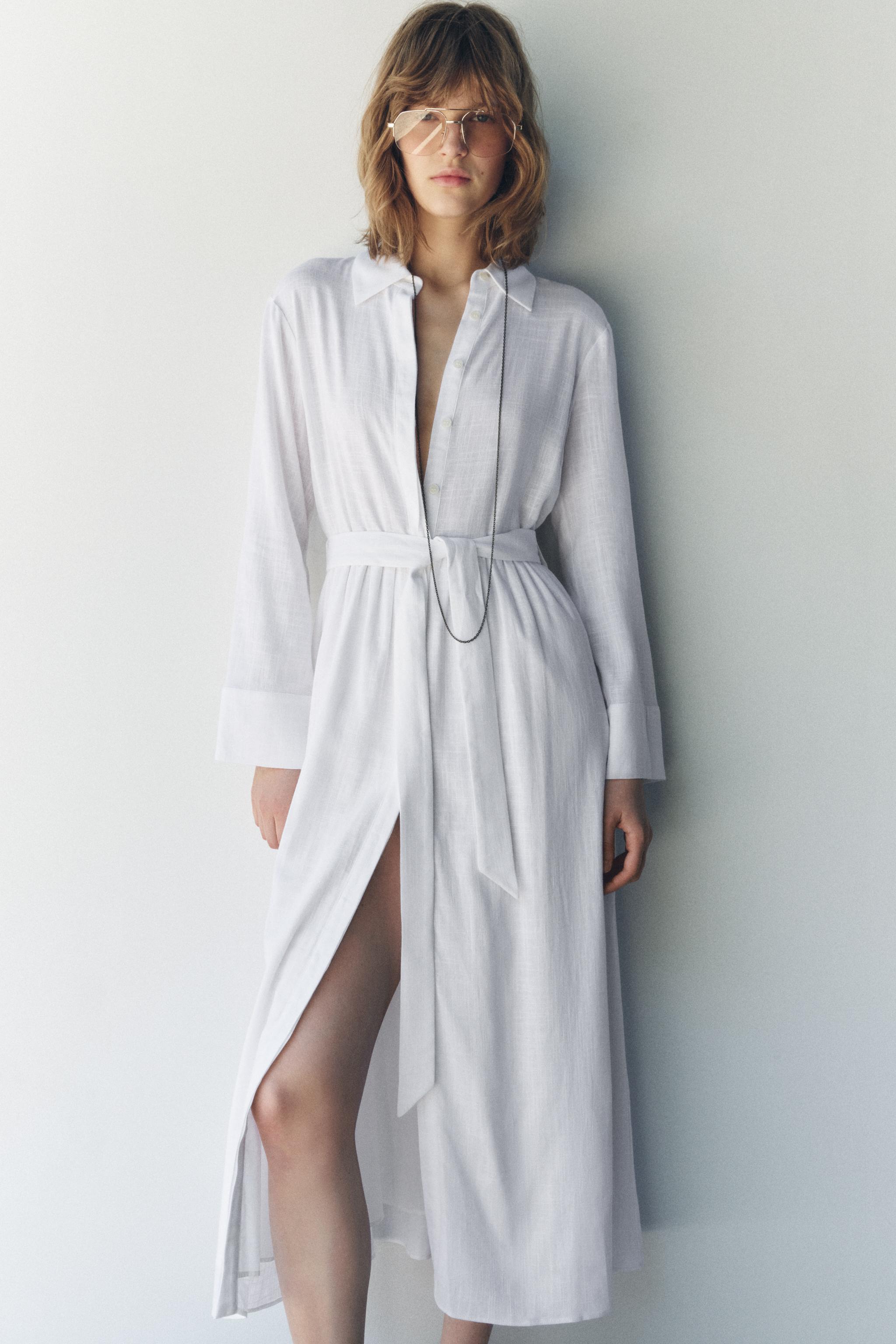 MIDI SHIRT DRESS ZW COLLECTION - White | ZARA United States