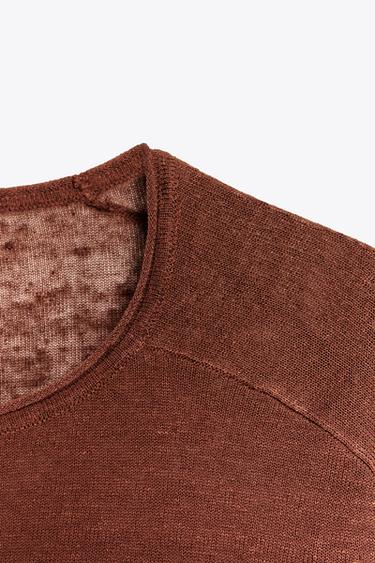 LINEN BLEND KNIT SWEATER - Brown by Zara - Image 6