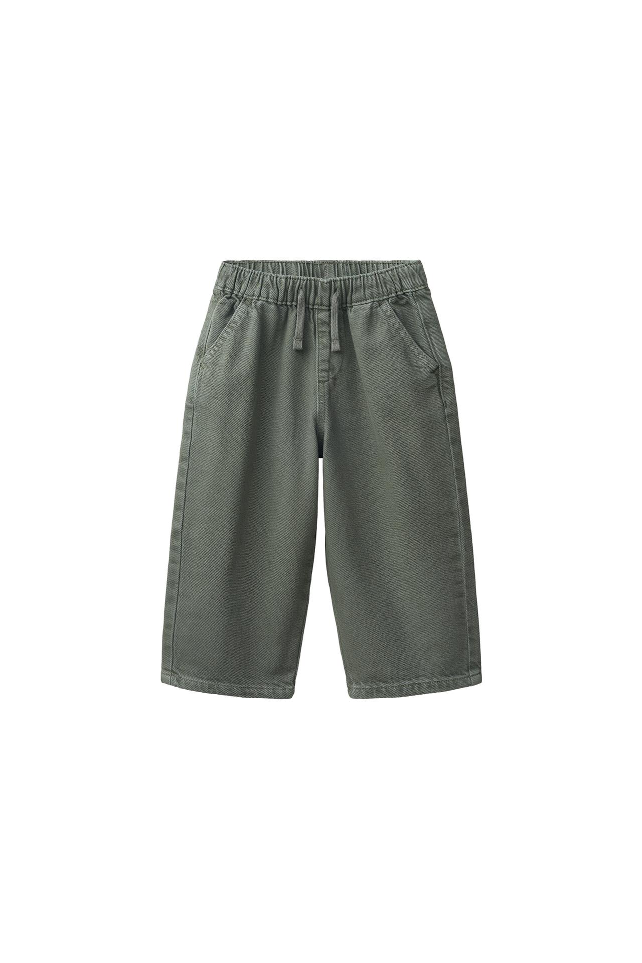 LOOSE TWILL TIE-WAIST PANTS — Green