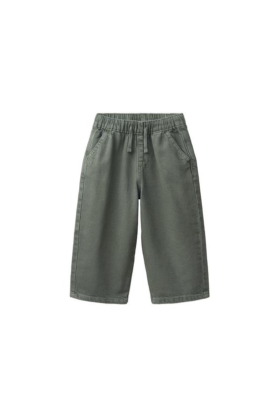 Zara LOOSE TIE-WAIST TWILL PANTS - Green - Image 0