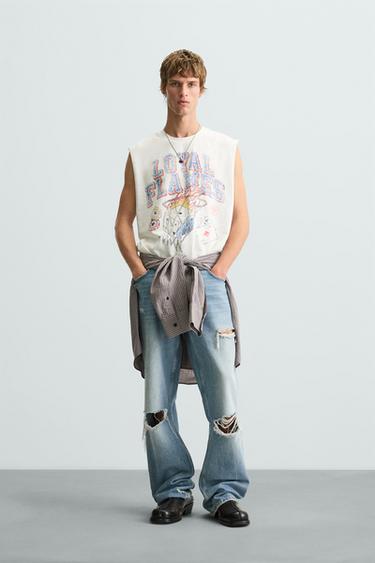 CAMISETA ESTAMPADA LAVADA - Branco-marfim da Zara - Imagem 0