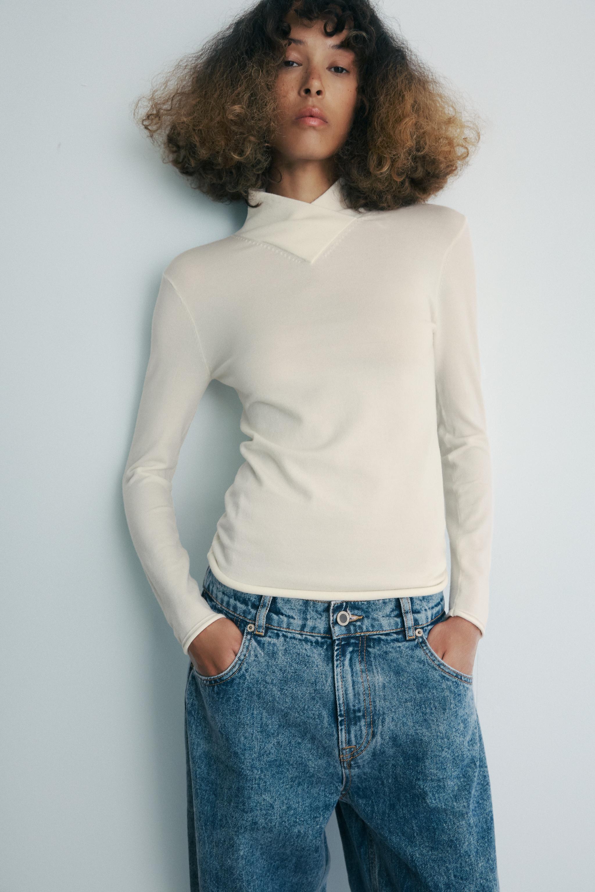 WOOL BLEND CROSSOVER HIGH NECK JUMPER - Ecru | ZARA United States