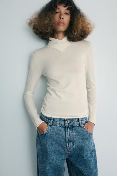 WOOL BLEND CROSS-OVER HIGH NECK JUMPER - Ecru by Zara - Image 0