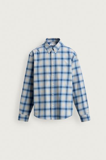 RELAXED FIT CHECK SHIRT - Blue/White by Zara