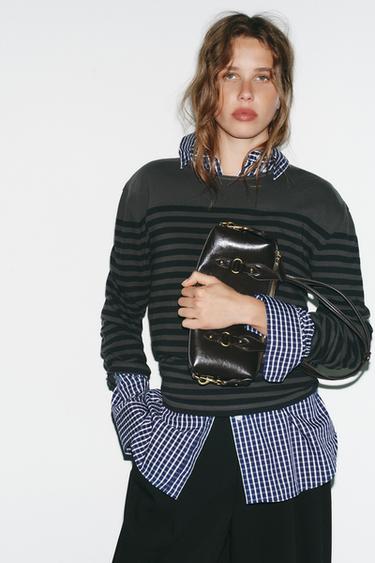 Zara Bordeaux Sac Noir Interieur Rouge Zara SAC PORTÉ ÉPAULE