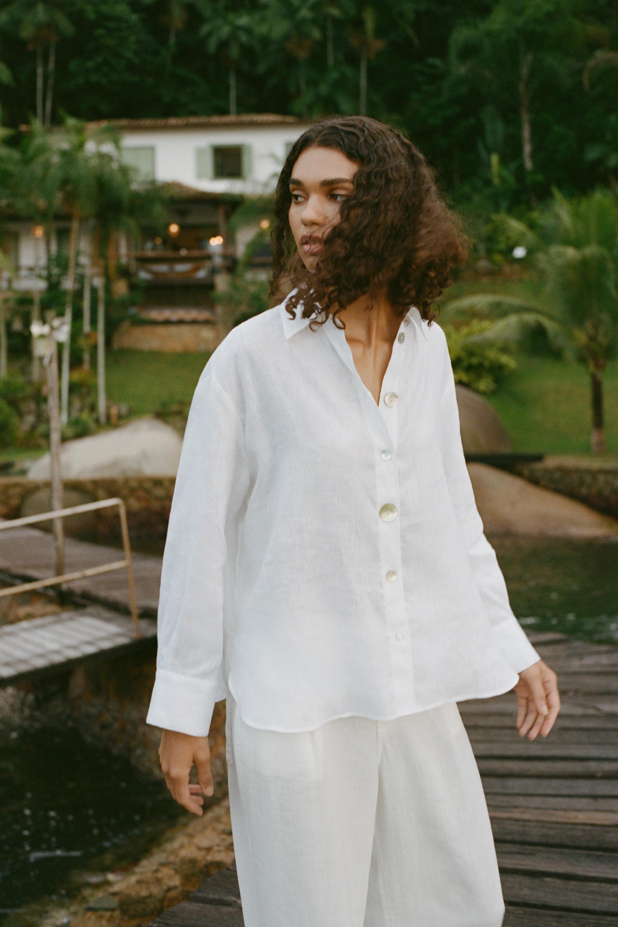 100% LINEN SHIRT WITH MATCHING BUTTONS - White | ZARA United