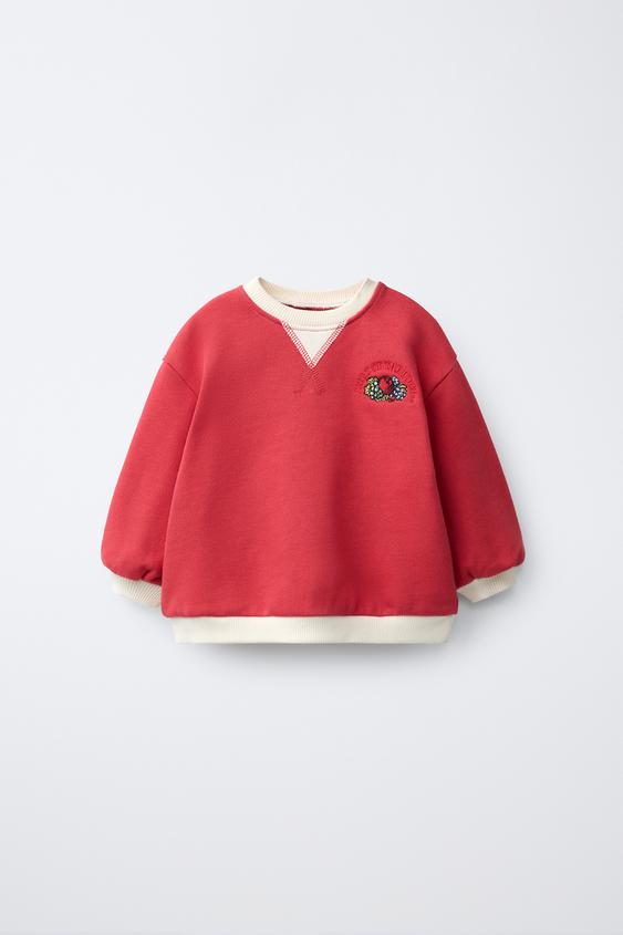 Zaras SWEATSHIRT MED BRODERI OCH KONTRAST FRUIT OF THE LOOM™ - Mörkröd - Bild 0