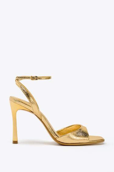 SANDALIA TACÓN EFECTO CRAQUELADO - Oro de Zara