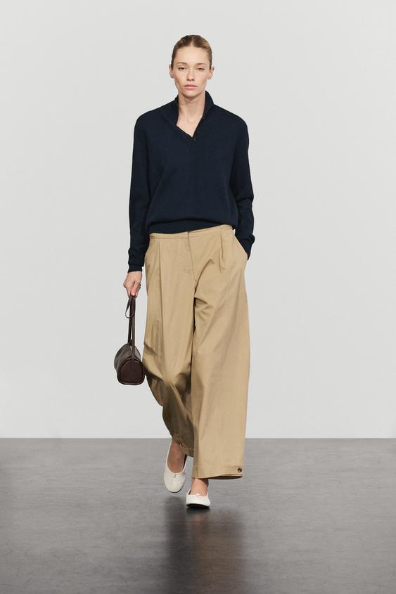 Pantalón barrel detalle bajo 100% algodón - Beige de Zara - Imagen 0