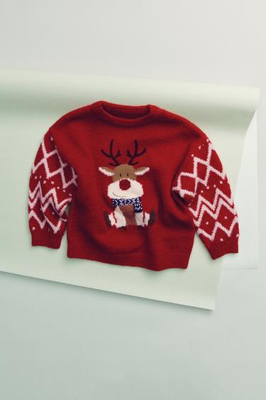 Zara REINDEER KNIT JUMPER - Red