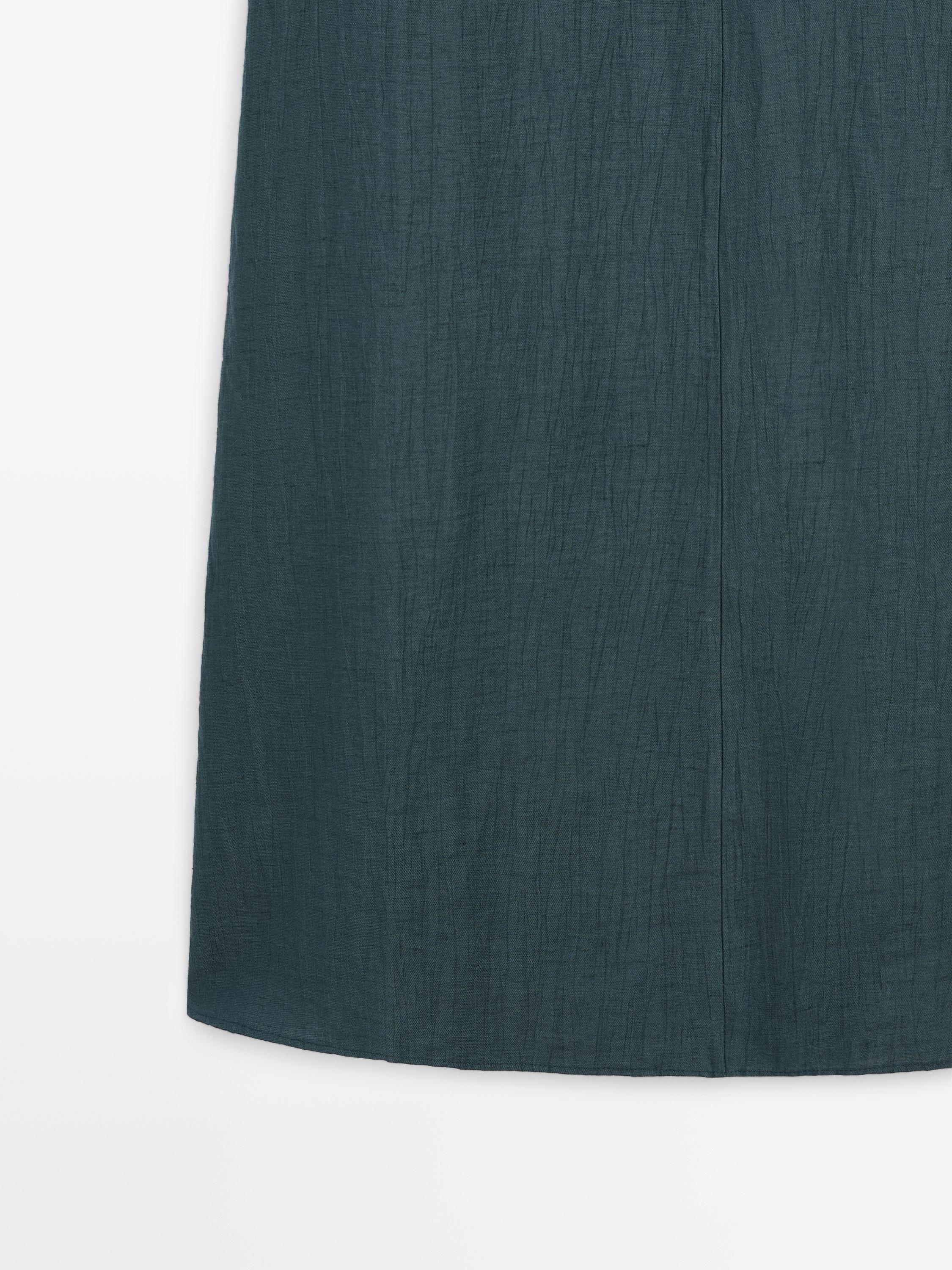Linen blend midi dress with V-neckline