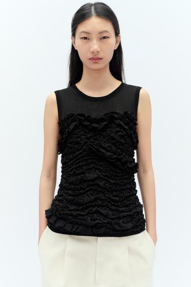 HAUT À PLIS À VOLANTS X FANGLU LIN - Noir de Zara - Image 1
