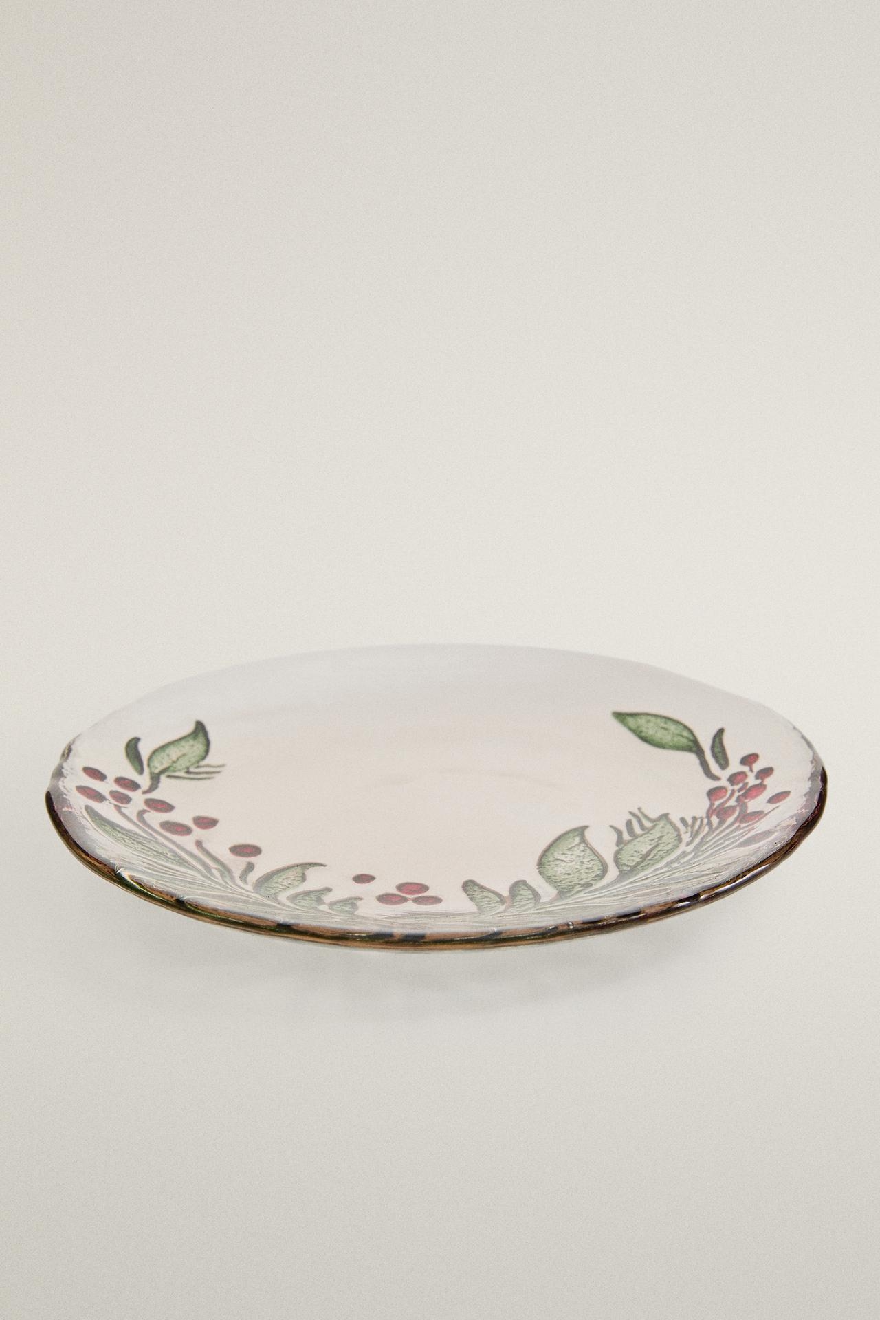 CHRISTMAS GARLAND GLASS SIDE PLATE — Green
