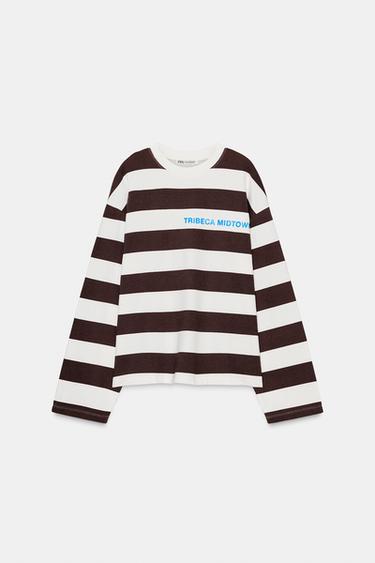 STRIPED T-SHIRT WITH SLOGAN - Stripes by Zara