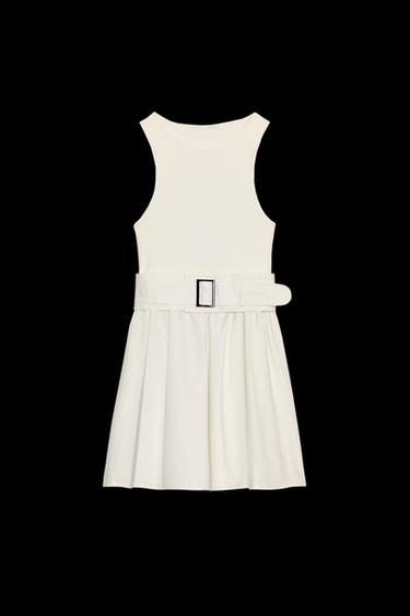 VESTIDO COMBINADO SARGA CINTURÓN - Crudo de Zara