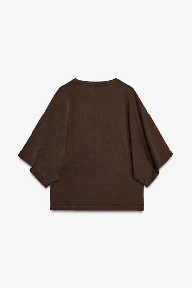 WASHED CAP SLEEVE T-SHIRT - Brown by Zara - Image 4