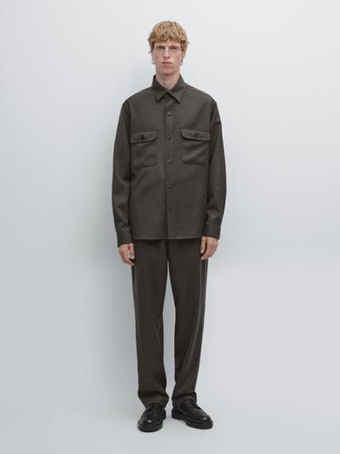 Zara Regular fit double wool overshirt - Mink - Image 0