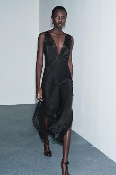 АТЛАСНОЕ ПЛАТЬЕ С КРУЖЕВОМ — ZW COLLECTION LIMITED EDITION — ЧЕРНЫЙ от Zara