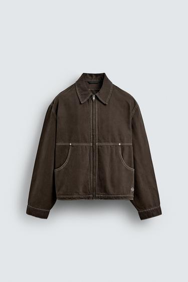 Zara 水洗撞色縫線外套 - 棕色