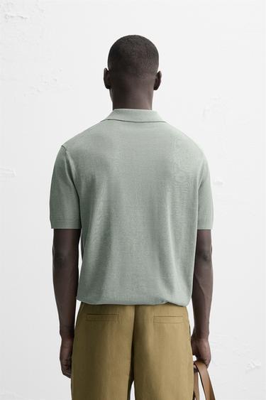 POLO EN MAILLE DE COTON ET DE SOIE - vert délavé de Zara - Image 2
