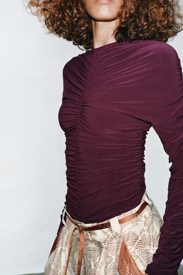 Zara RUCHED BODYSUIT - Eggplant