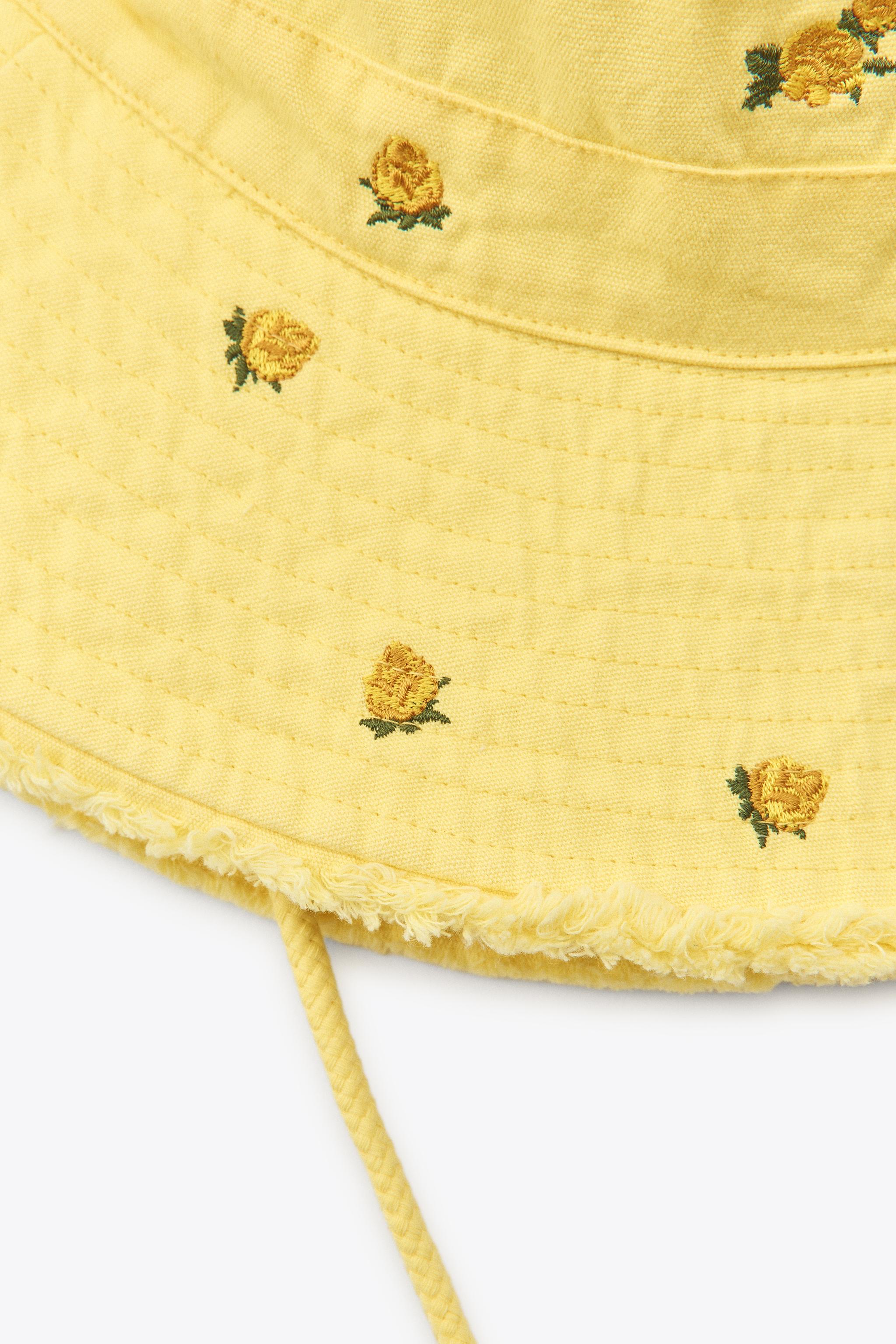 FLORAL EMBROIDERY BUCKET HAT - Yellow | ZARA United States