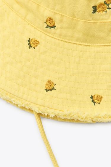 CHAPEAU BOB BRODERIES FLEURS - Jaune de Zara - Image 1
