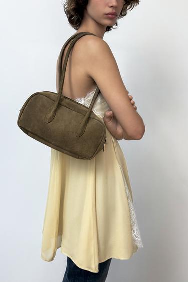 BOLSO DE HOMBRO PIEL - Verde de Zara