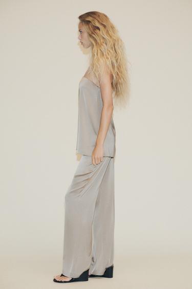 SATIN BANDEAU TOP - Beige / Green by Zara - Image 3