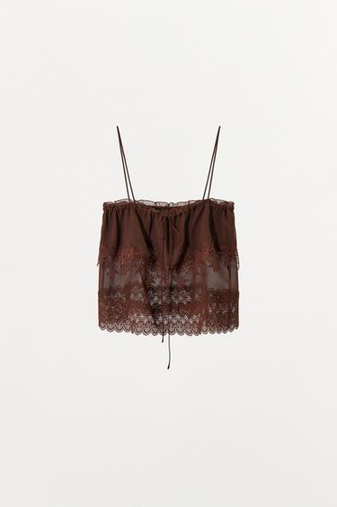 TOP À BRETELLES EN DENTELLE - Marron de Zara - Image 4