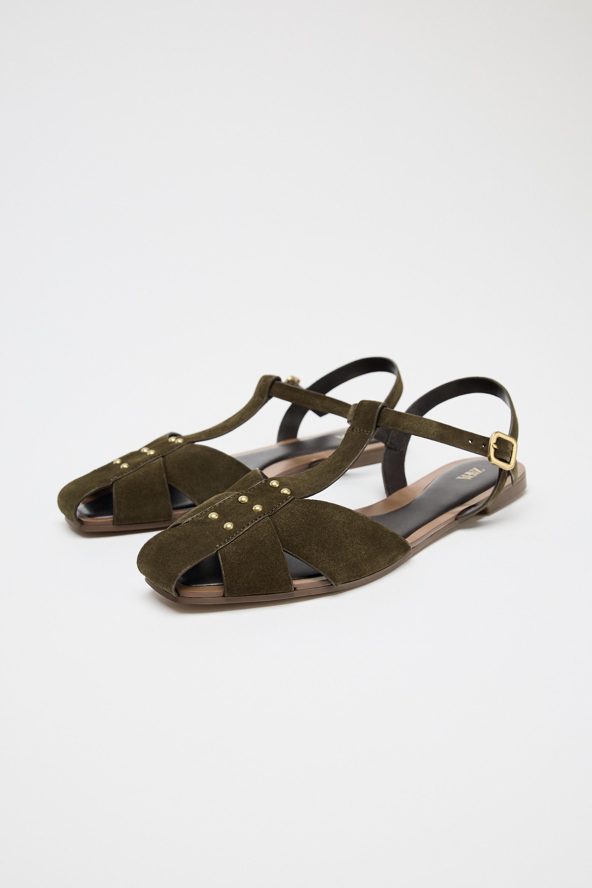 【ZARA】スプリットスエード ケージサンダル 2509/510/032 スプリットスエード ケージサンダル - カーキ | ZARA Japan / 日本