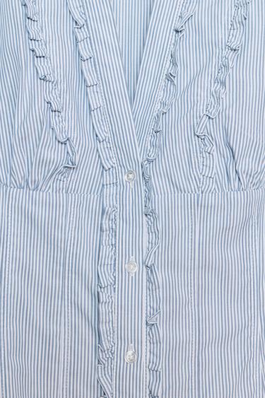 CHEMISE EN POPELINE À VOLANTS - Bleu / Blanc de Zara - Image 6